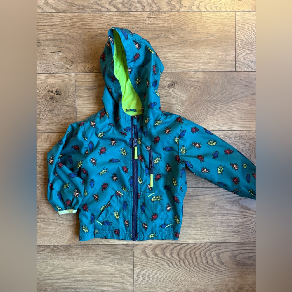 Kids Teal Bug-Print Hooded Jacket